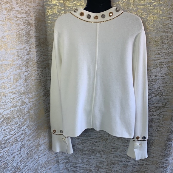Talbots 100% Cotton Embroidered Grommet Detail Sweater/Cardigan Size XL - Picture 6 of 16